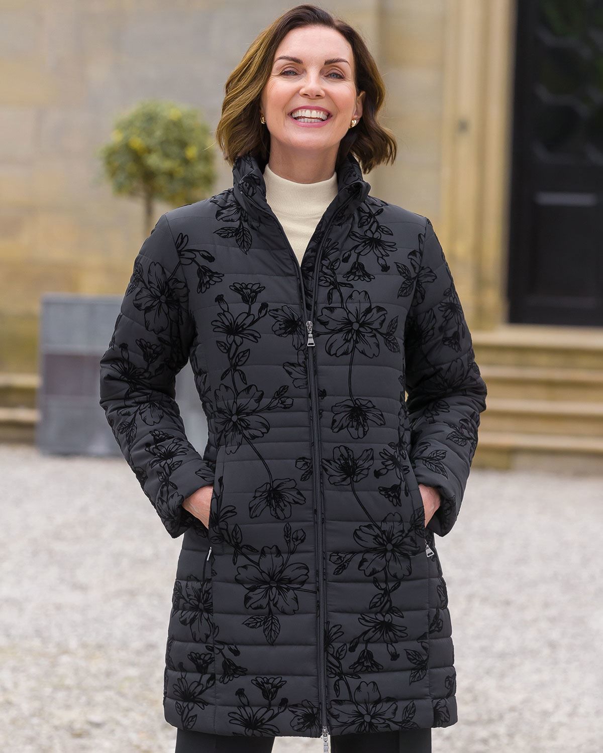 Gaynor Padded Floral 3/4 Length Coat